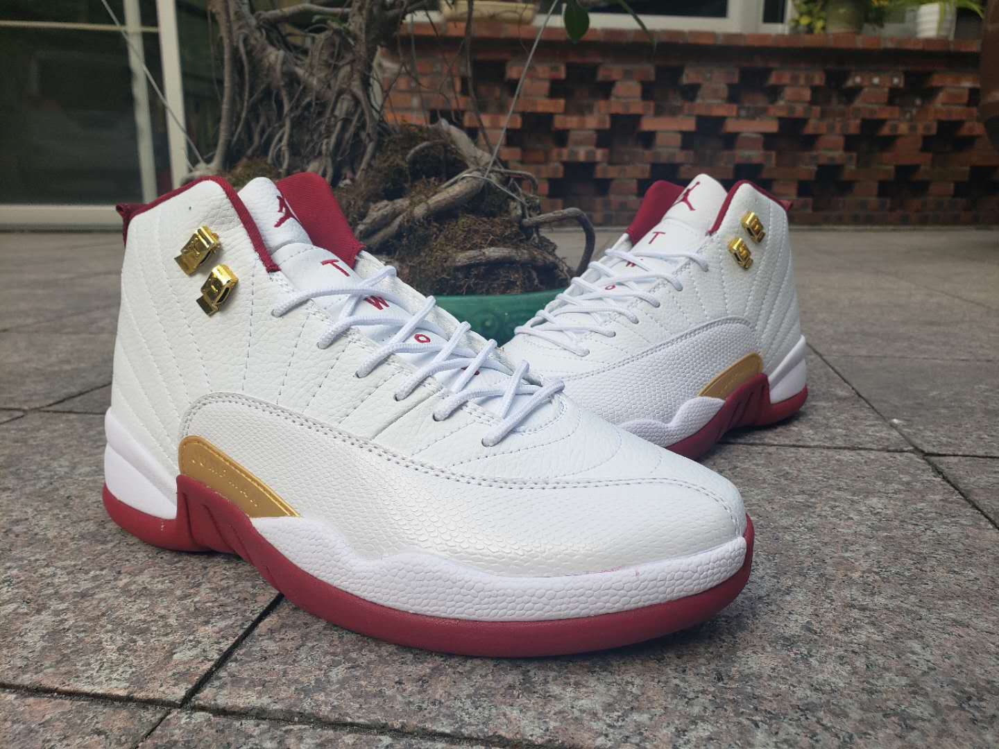 2019 Air Jordan 12 White Wine Red Gold Shoes